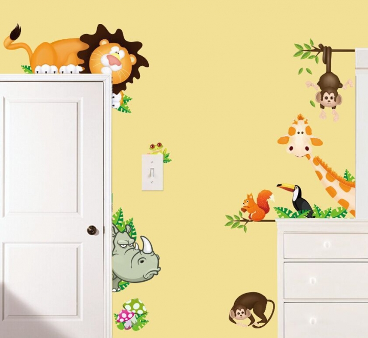 Giraffe Monkey lion zoo Children's room background Wall sticker