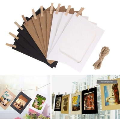 DIY Kraft Paper Photo Frame 3-5 inch Hanging Wall Photos Picture Frame Kraft Paper With Clips