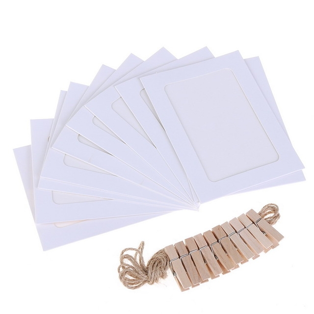 DIY Kraft Paper Photo Frame 3-5 inch Hanging Wall Photos Picture Frame Kraft Paper With Clips