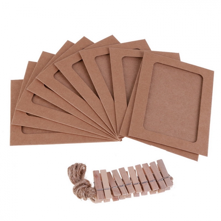 DIY Kraft Paper Photo Frame 3-5 inch Hanging Wall Photos Picture Frame Kraft Paper With Clips