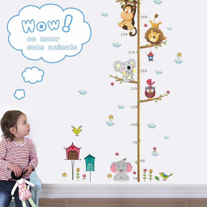 Cartoon Elephant lion zoo Height sticker Children's room decoration Wall sticker
