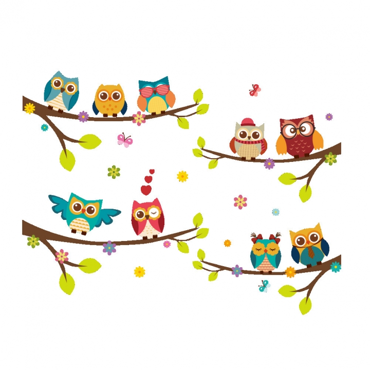 Creative Cartoon owl Branch Children's room TV wall decoration Wall sticker