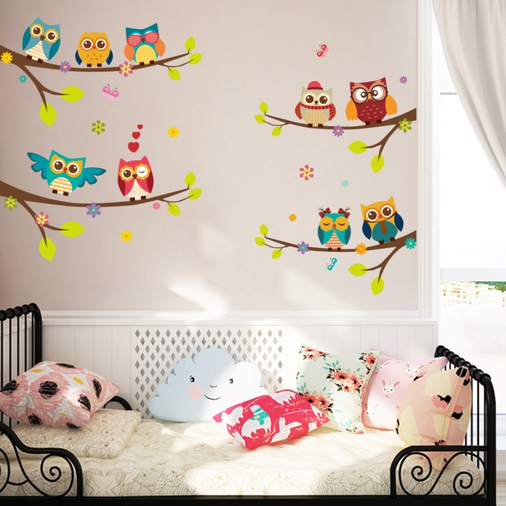 Creative Cartoon owl Branch Children's room TV wall decoration Wall sticker