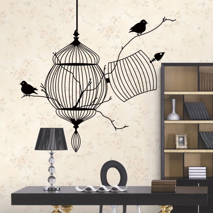 Carved birdcage And birds living room bedroom sofa background Wall sticker