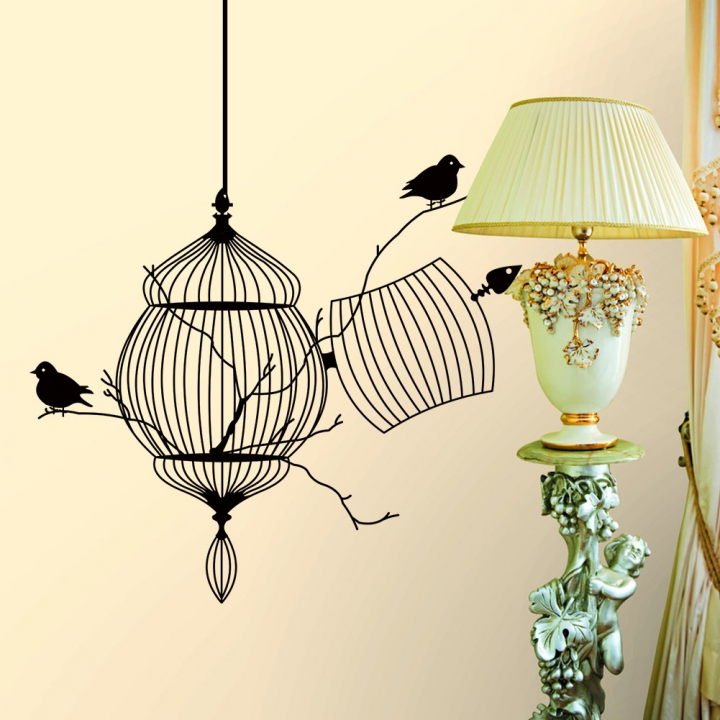 Carved birdcage And birds living room bedroom sofa background Wall sticker