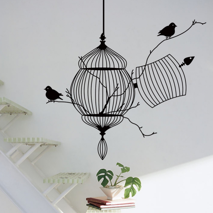 Carved birdcage And birds living room bedroom sofa background Wall sticker