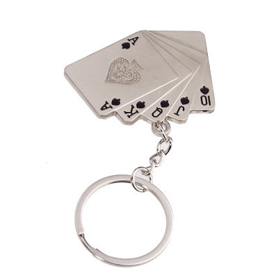 Metal Keychain Playing cards key ring personality Straight flush key chain