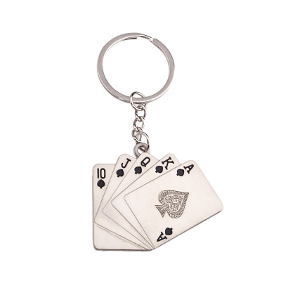Metal Keychain Playing cards key ring personality Straight flush key chain