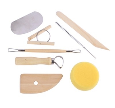 8pcs Pottery Tools Set Pottery Ceramics Molding Clay Tools Stainless Steel Wood Sponge Tool