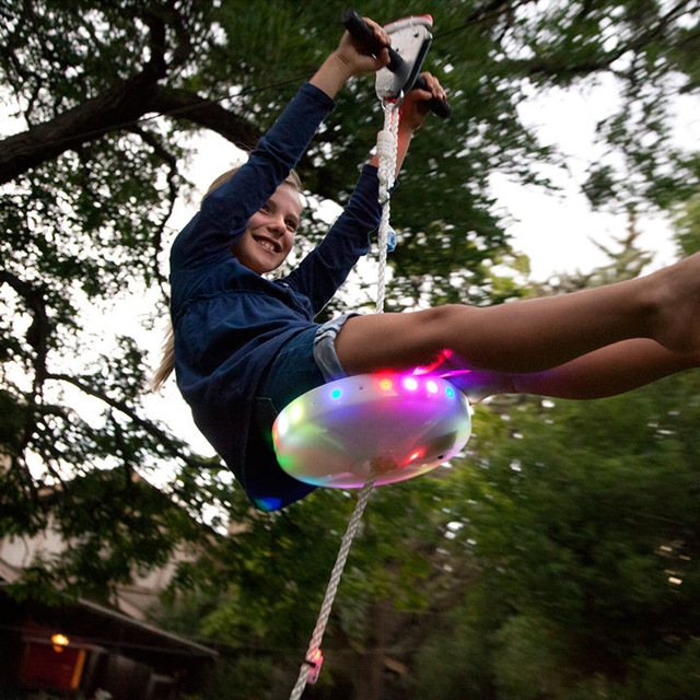 Kids Swing Seat Glowing Night Riderz Led Disc Flying Saucer Swing Set With Outdoor Toys