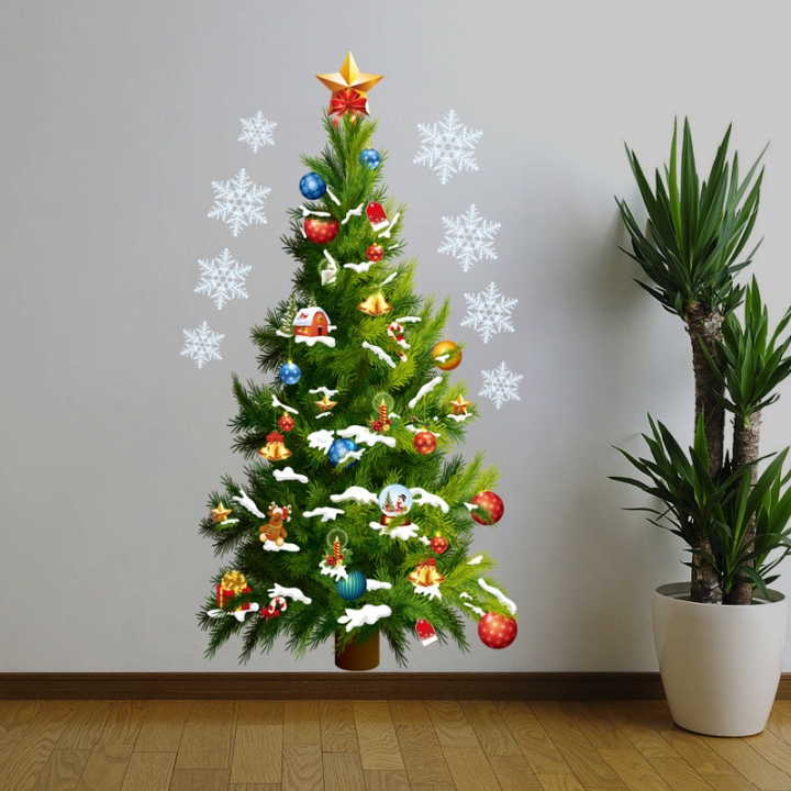 Creative Christmas new Year green Christmas tree Star wall sticker