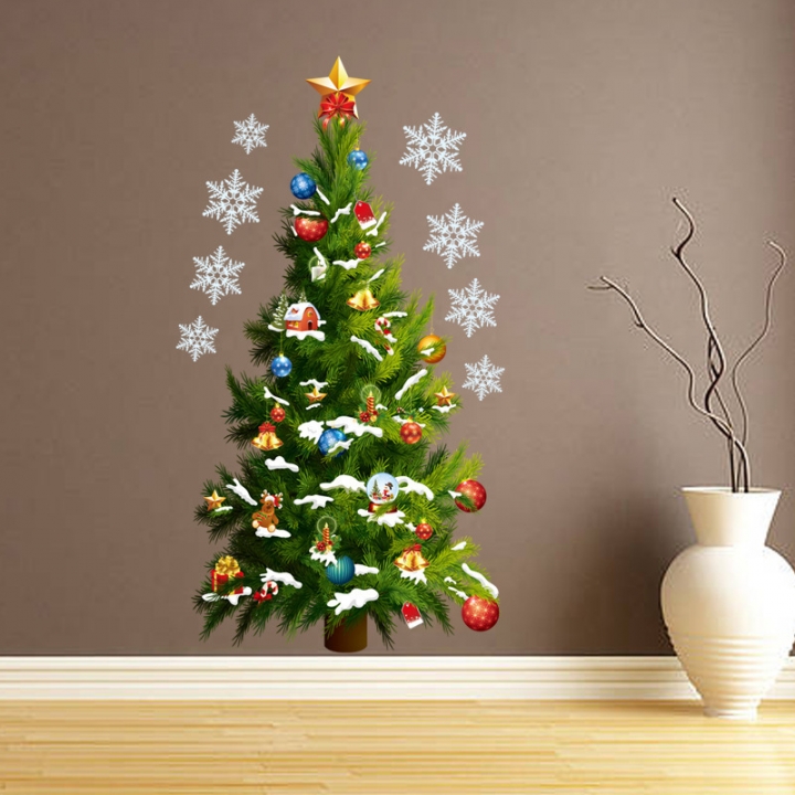 Creative Christmas new Year green Christmas tree Star wall sticker