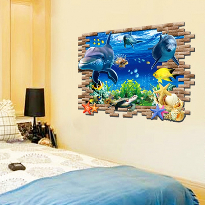 The underwater world 3D Three-dimensional Children's room sofa bedroom background decoration Sticker