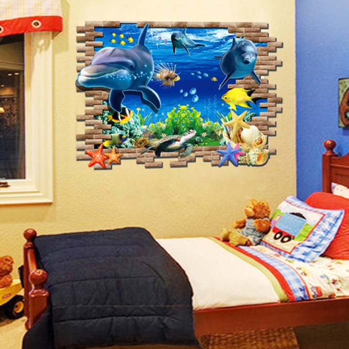 The underwater world 3D Three-dimensional Children's room sofa bedroom background decoration Sticker