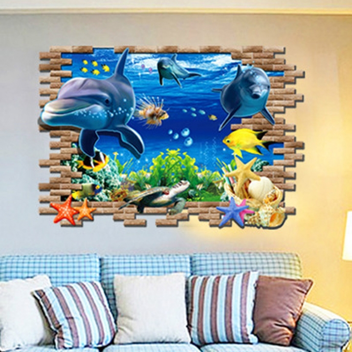 The underwater world 3D Three-dimensional Children's room sofa bedroom background decoration Sticker