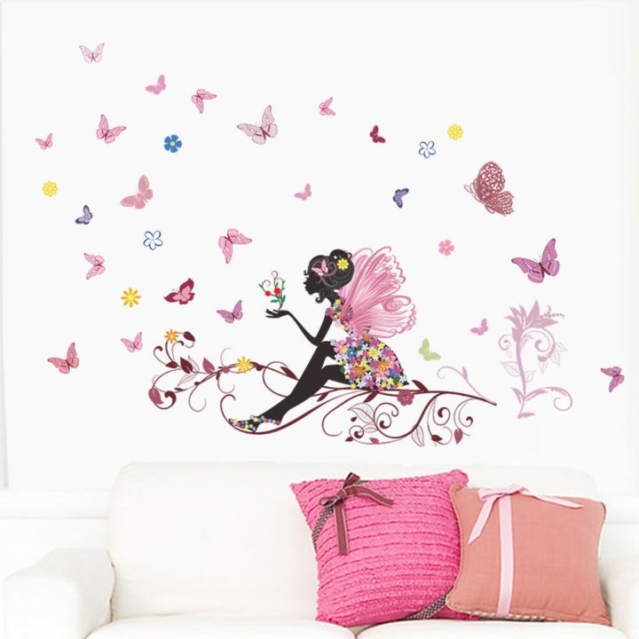 Creative butterfly Flower Fairy bedroom living room Background wall Sticker Home decoration