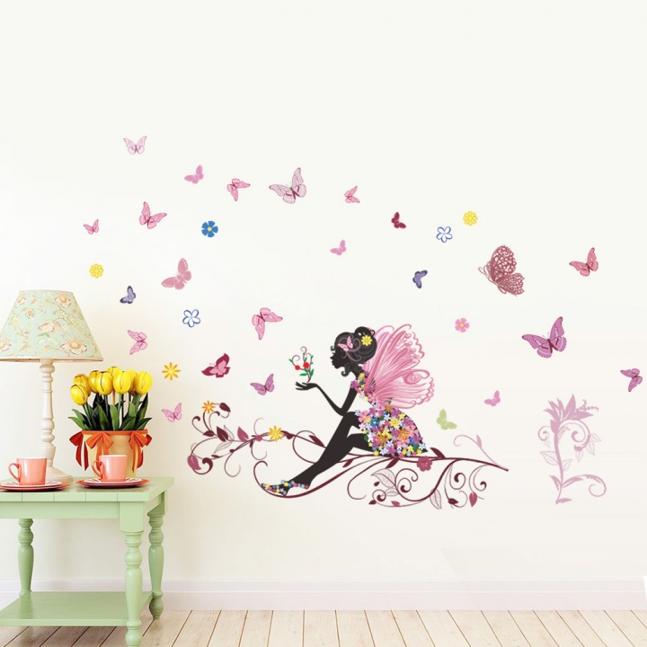 Creative butterfly Flower Fairy bedroom living room Background wall Sticker Home decoration