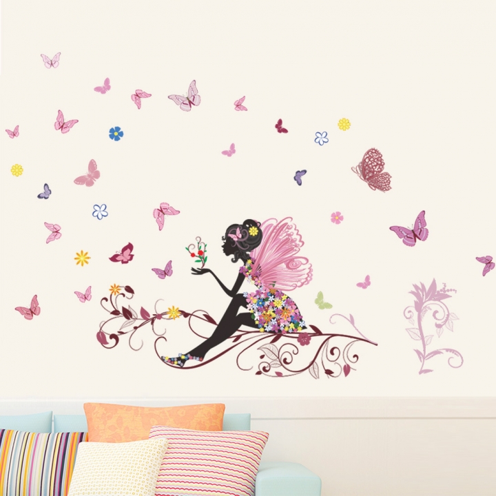 Creative butterfly Flower Fairy bedroom living room Background wall Sticker Home decoration