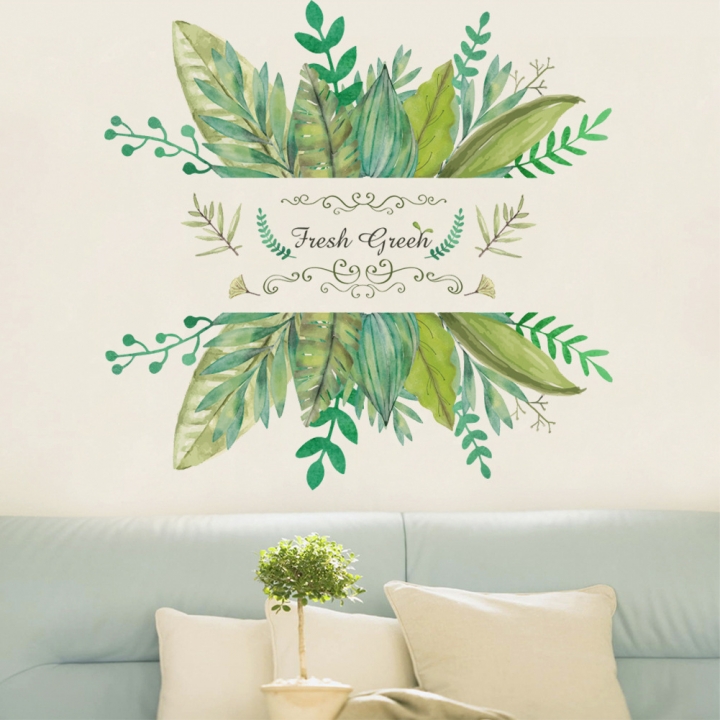 Simple style green Leaves Wall Sticker living room bedroom sofa Background wall Loading Sticker