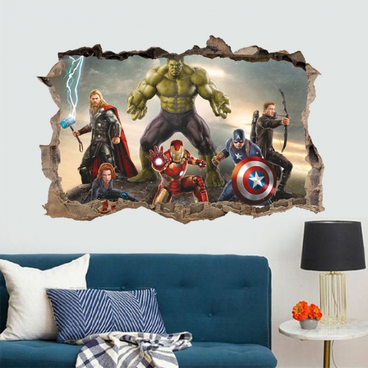 3d Three-dimensional Captain America Hulk Broken wall Enter Wall sticker Sticker