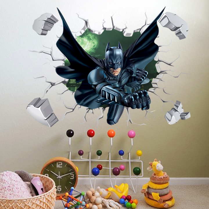 Wall Sticker Batman Children's room background decoration 3D broken wall effect