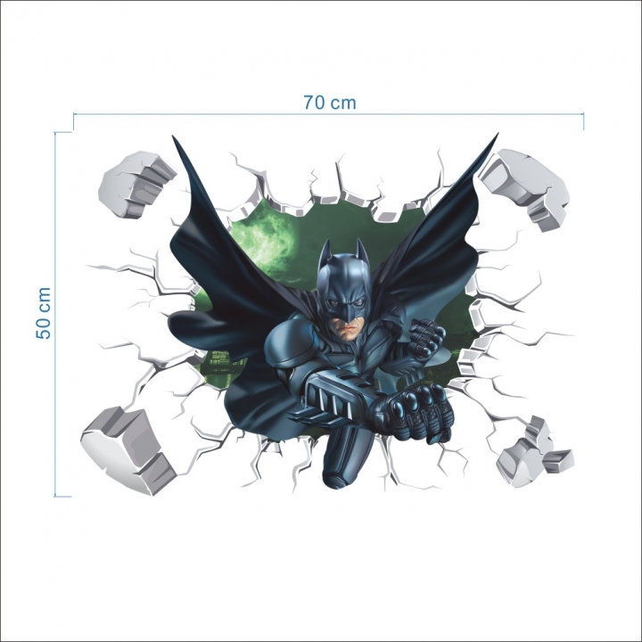 Wall Sticker Batman Children's room background decoration 3D broken wall effect