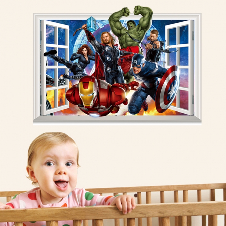 The Avengers Broken wall 3D Three-dimensional Wall Sticker Children's room background decoration