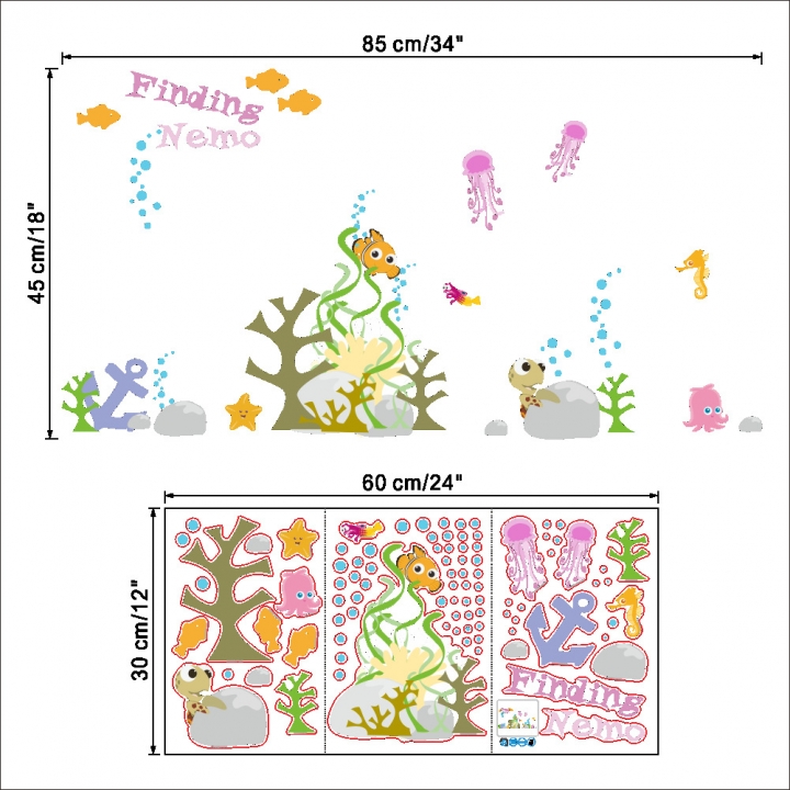 The underwater world Small fish Height sticker bedroom living room background Wall sticker