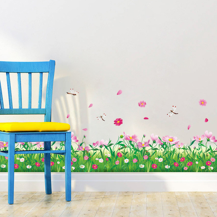 Creative Pink butterfly Flower kick Foot line bedroom living room glass Wall sticker