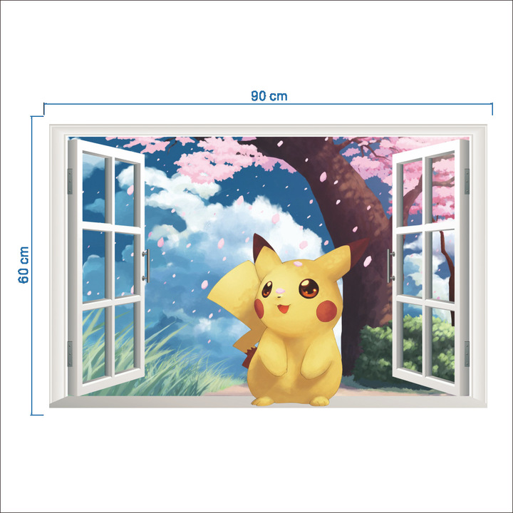 Pikachu Cherry blossoms 3D Wall Sticker Children's room Background wall decoration Sticker