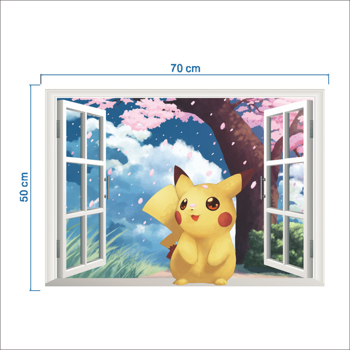 Pikachu Cherry blossoms 3D Wall Sticker Children's room Background wall decoration Sticker