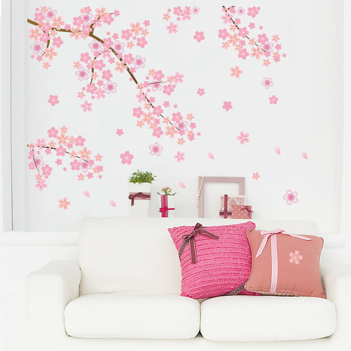 The New Pink Cherry tree living room sofa Background wall decoration Sticker