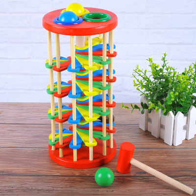 Wooden Knocking the ball Falling ladder child Hand eye coordination baby Knock Rotate Playing table