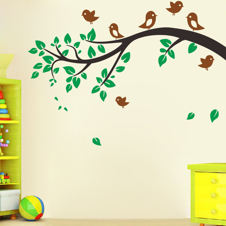 Carved Branch Little bird living room bedroom Children's room background Wall sticker