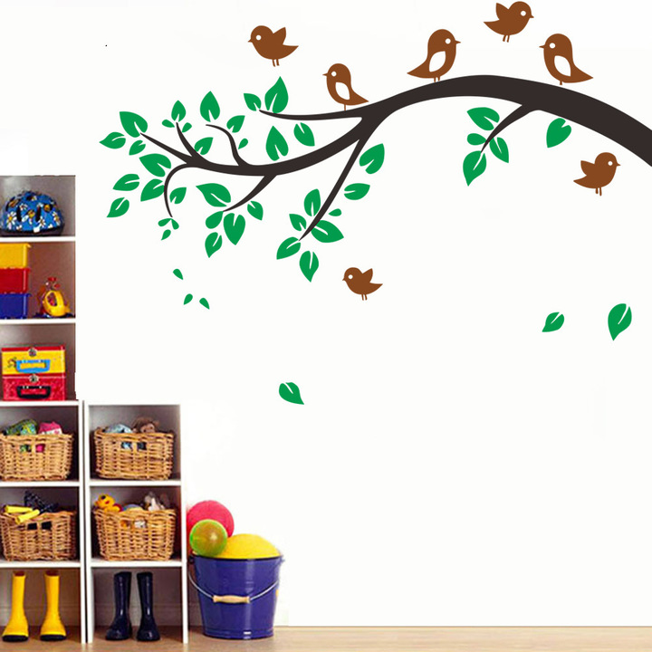 Carved Branch Little bird living room bedroom Children's room background Wall sticker