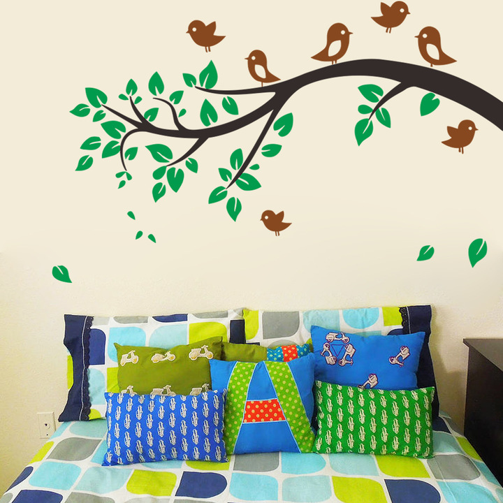 Carved Branch Little bird living room bedroom Children's room background Wall sticker