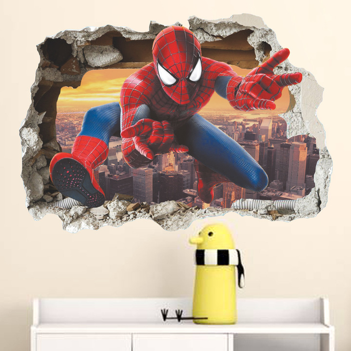 Broken wall Spiderman Wall Sticker Children's room background Wall living room sofa Wall decoration