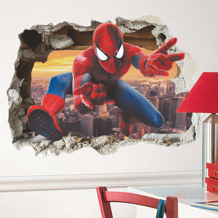 Broken wall Spiderman Wall Sticker Children's room background Wall living room sofa Wall decoration