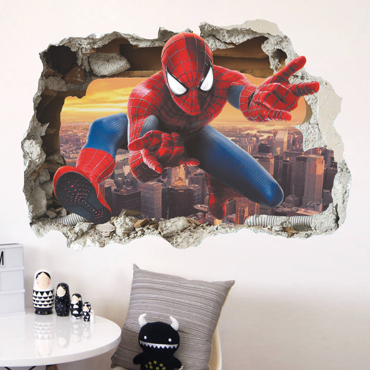 Broken wall Spiderman Wall Sticker Children's room background Wall living room sofa Wall decoration