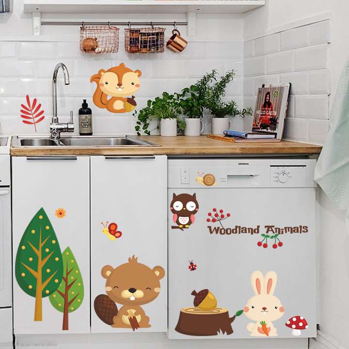 Cartoon owl fox Children's room decoration Sticker kindergarten Sticker
