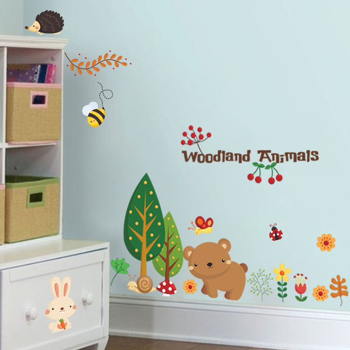 Cartoon owl fox Children's room decoration Sticker kindergarten Sticker