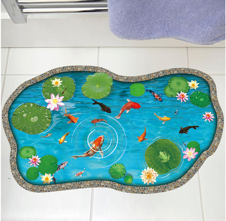 simulation 3D Lotus pond goldfish bedroom living room floor Wall sticker