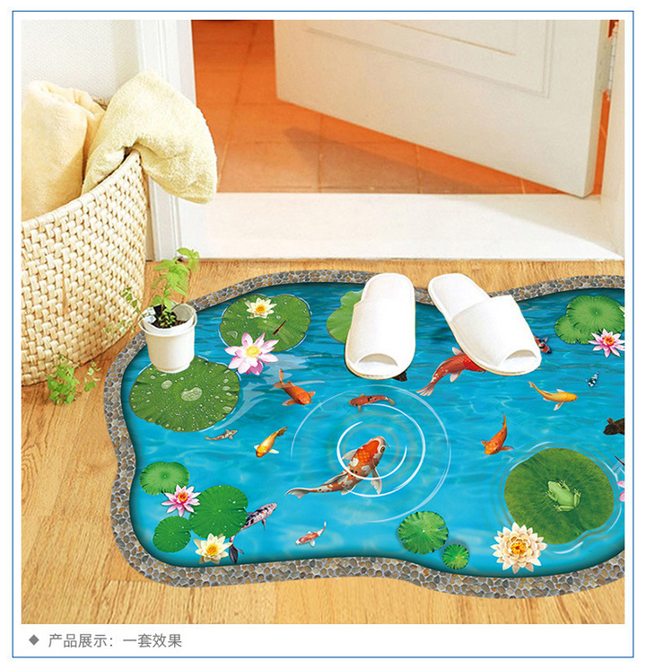 simulation 3D Lotus pond goldfish bedroom living room floor Wall sticker