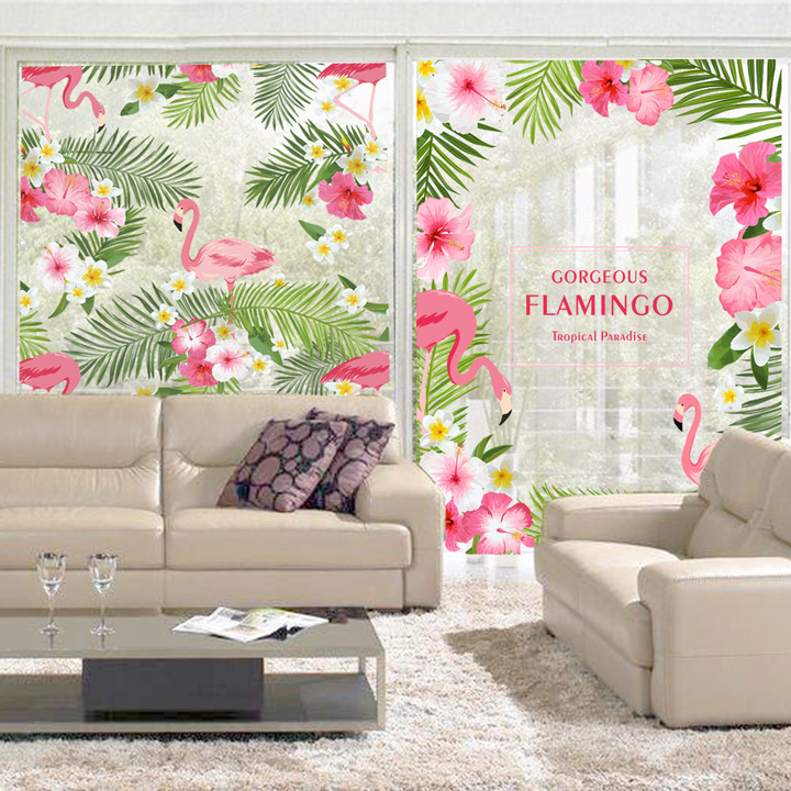 The New Flamingo horn Flower vine living room Window glass Sticker