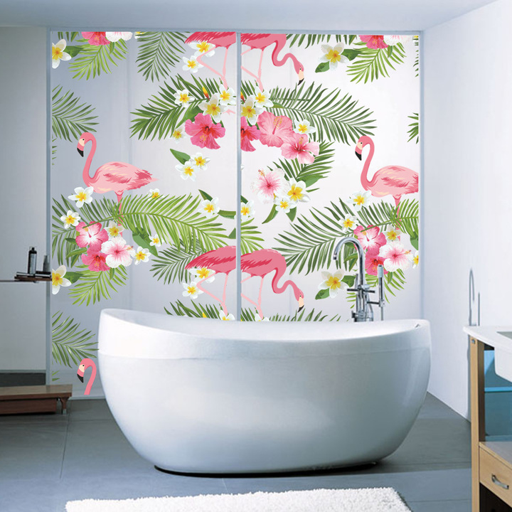 The New Flamingo horn Flower vine living room Window glass Sticker