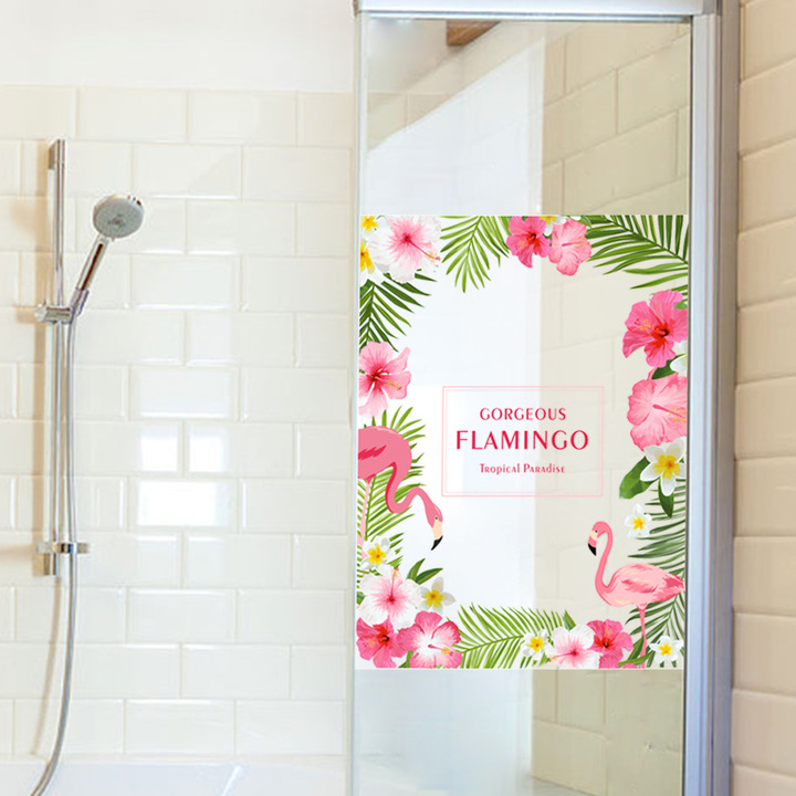 The New Flamingo horn Flower vine living room Window glass Sticker