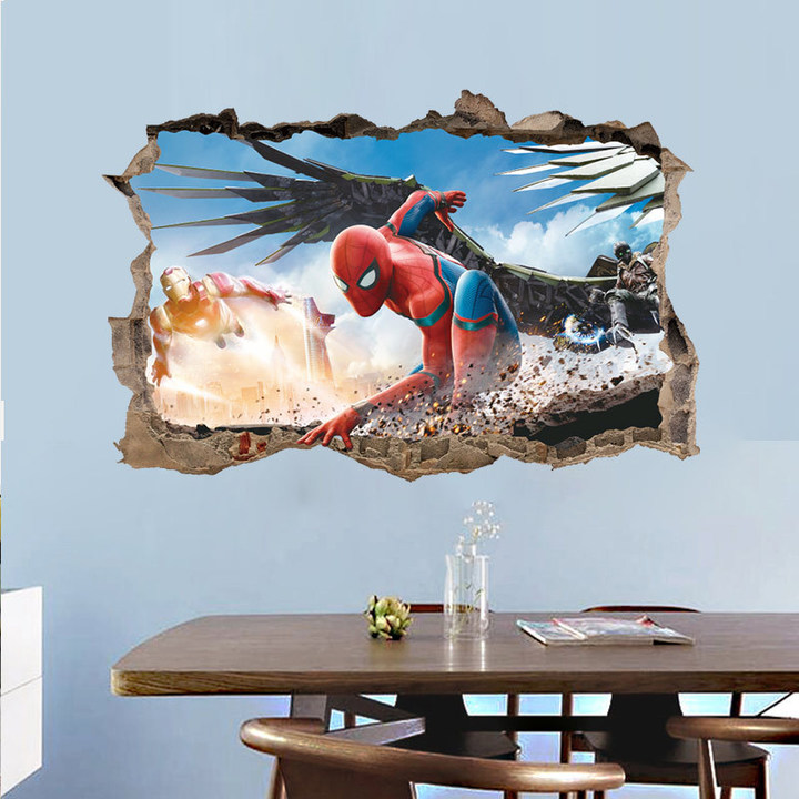 3d stereoscopic Spiderman Through the wall Children's room kindergarten bedroom decoration