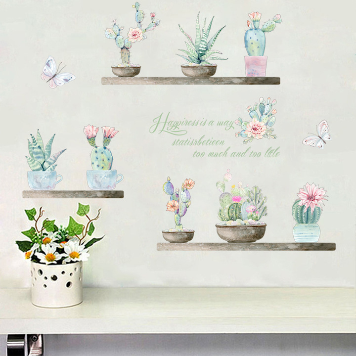 Creative vase cactus living room sofa background Wall Children's room decoration