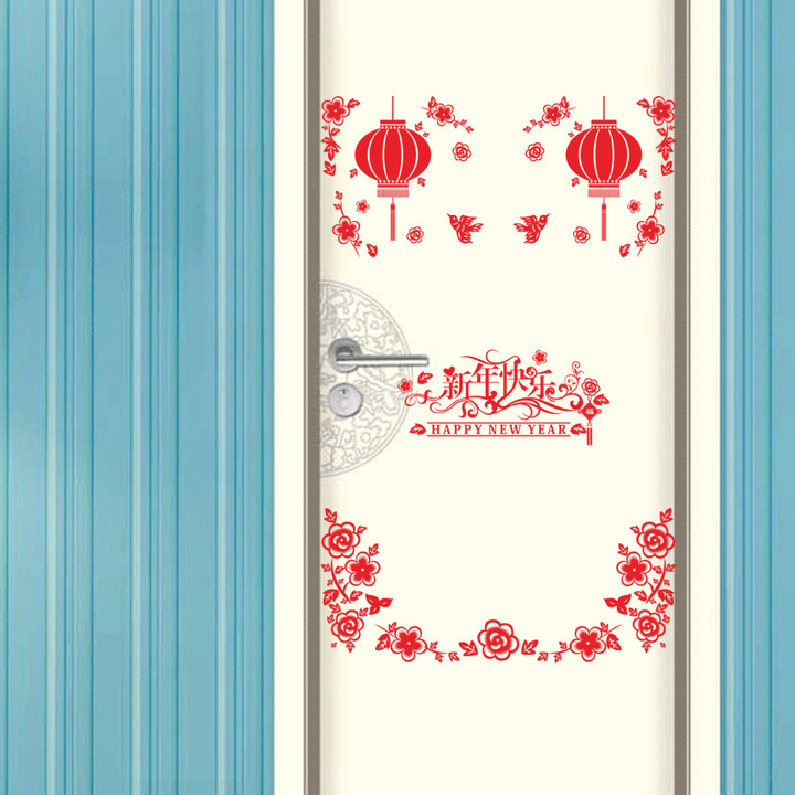 new Year lantern PVC Wall Sticker Cartoon bedroom glass window Sticker