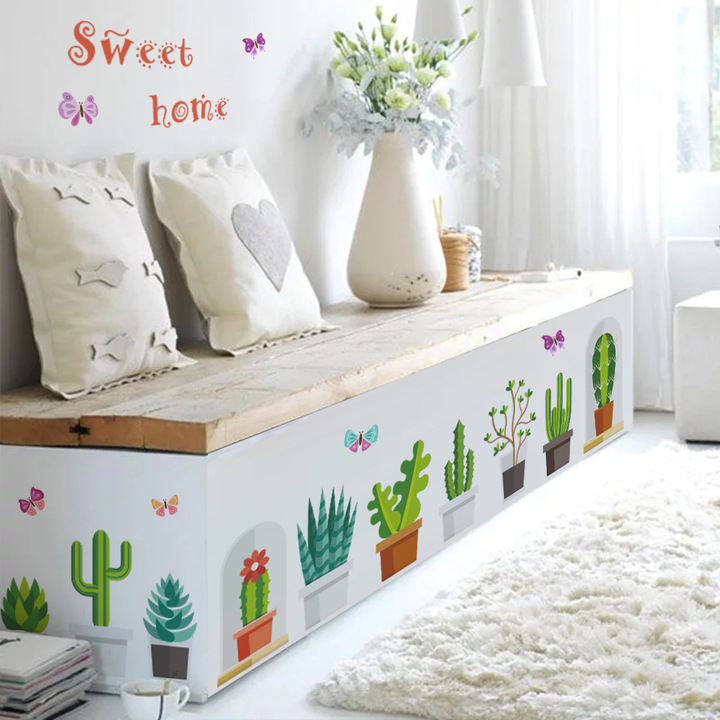 Cartoon plant Potted plant green Children's room background Wall Decorative stickers